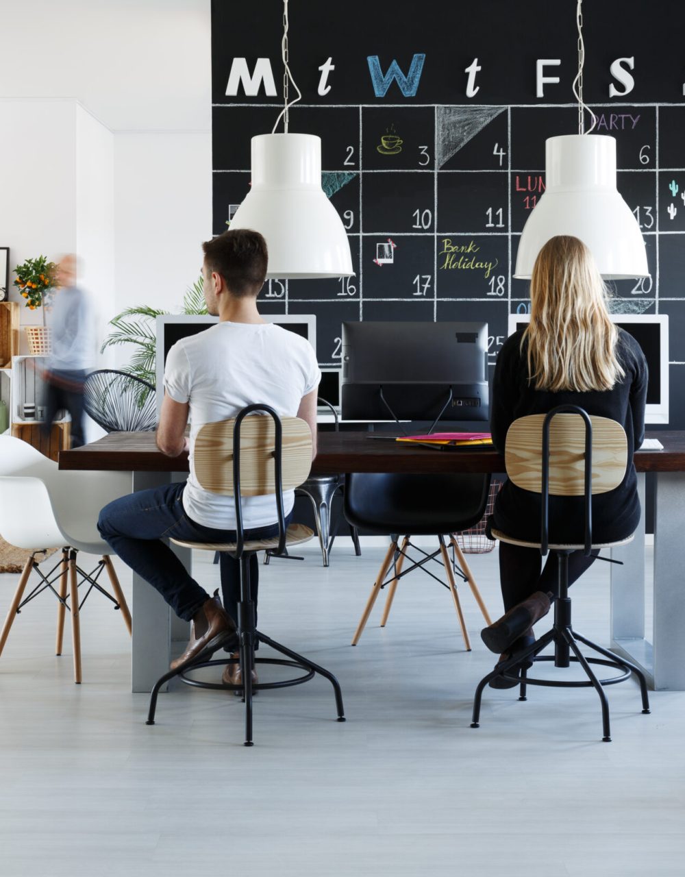 Modern coworking space in black and white for freelancer